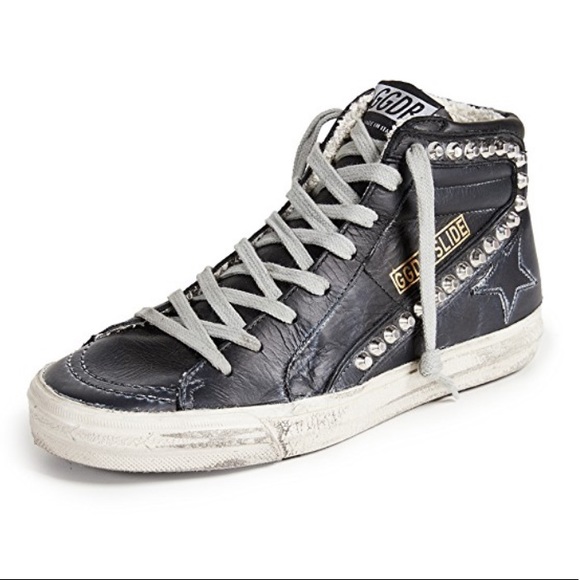black leather golden goose sneakers